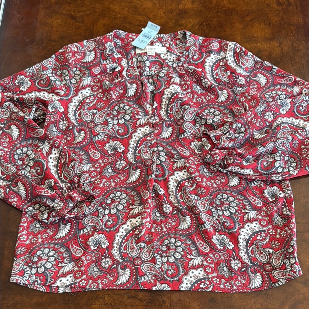 LOFT Red Paisley Blouse